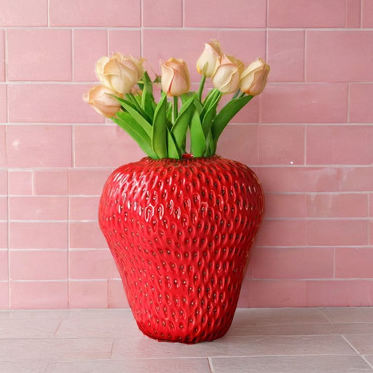 Bold Red Strawberry Ceramic Vase